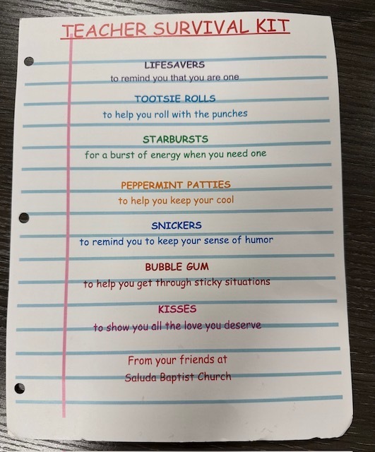 Staff appreciation basket and Back-to-School Survival Kits
