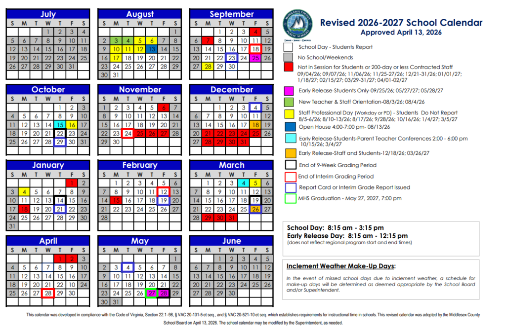 Revised and Approved 26-27 School Calendar