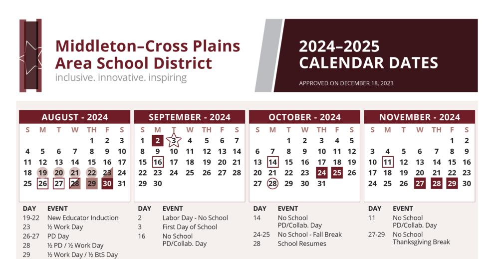 NOW AVAILABLE | District Calendars for 2024-2025 and 2025-2026 School Years | Middleton High School
