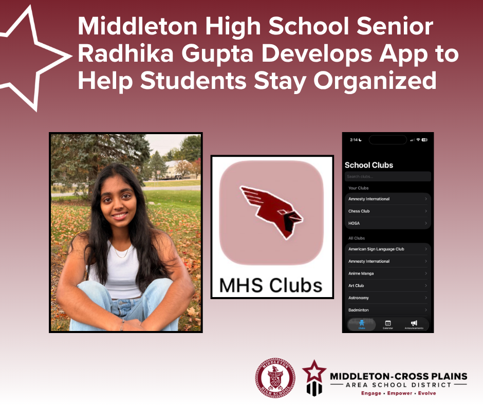 Radhika with a screenshot from her app