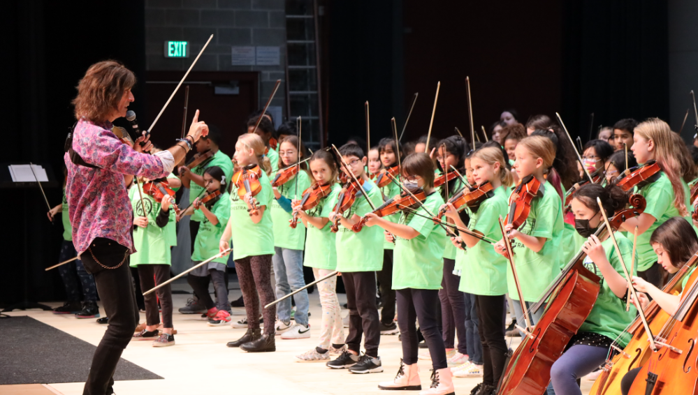 Wood playing with student violinists