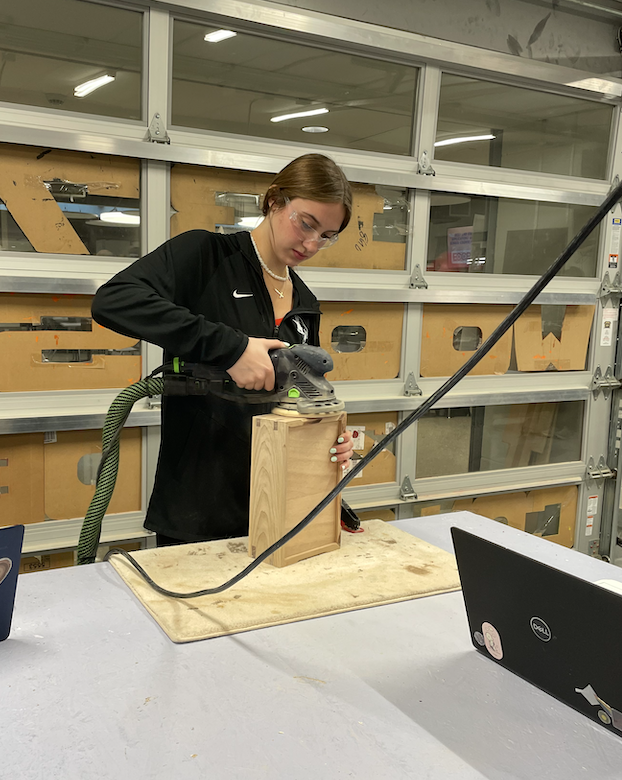 Veda Gear in woodworking class