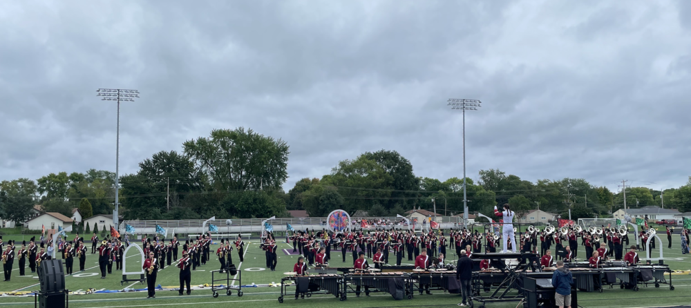 marching band and color guard performance