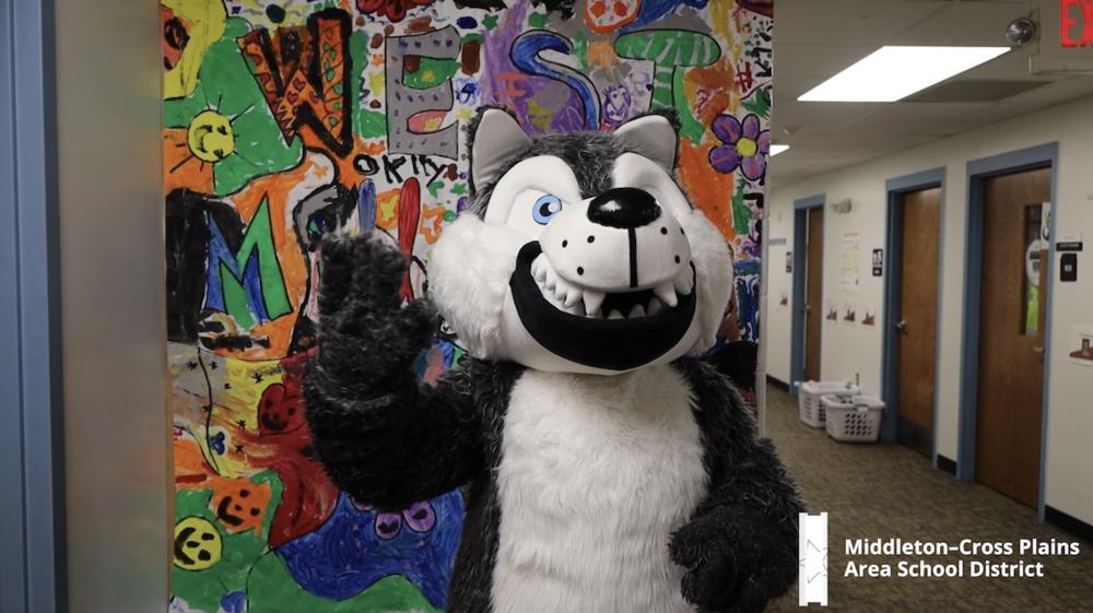 West Middleton Elementary School mascot waving hello