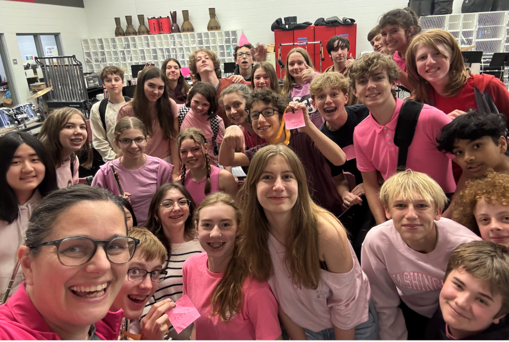 Dar Coughlin with her students on Pink Out Day