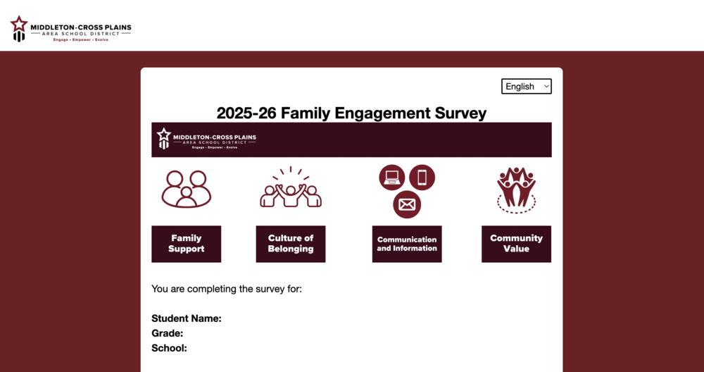 Graphic showing one of the introductory pages for the 2025-26 Family Engagement Survey
