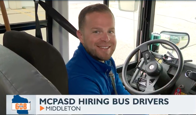 Josh Spreiter driving a school bus