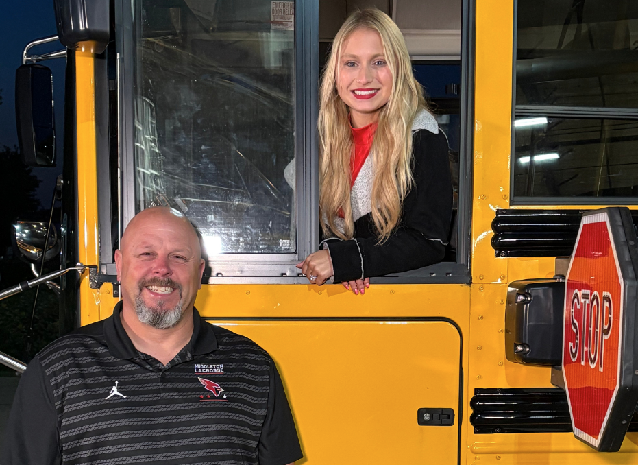 Mike Hamstra and Ellie Pomerleau on a school bus