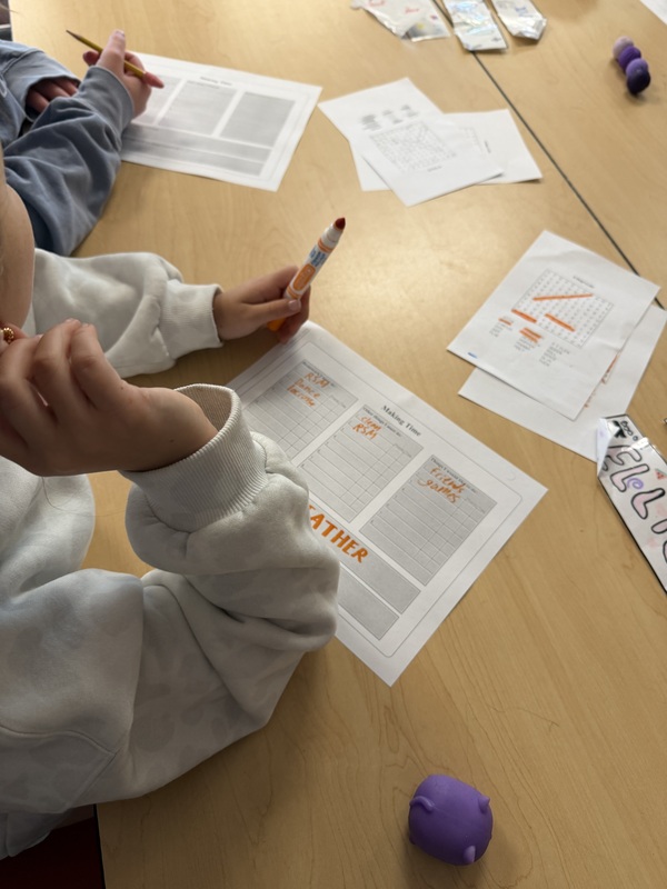Students write time management strategies on sheets of paper