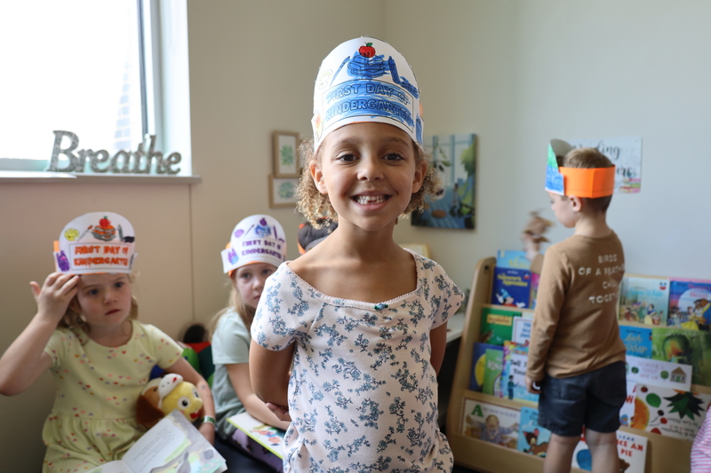 Kindergarten students at Pope Farm Elementary School on the first day of the 2025-26 school year