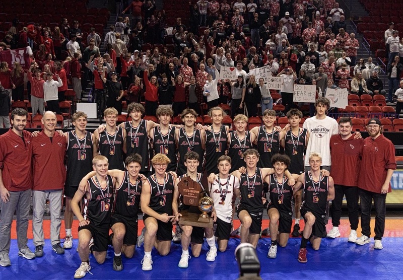 Middleton High School Boys Volleyball team and coaches after winning the state championship in November 2025