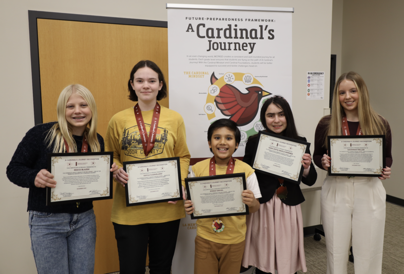The board meeting started with A Cardinal’s Journey Award Recognition, honoring five students who exemplify the Cardinal Mindset of Self Aware.