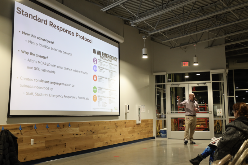 Asher Torbeck presenting during the Safety and Security Information Night