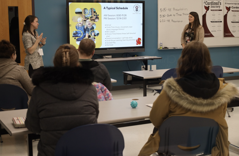 Gina Steele and Katie Kavanaugh presenting to families about the MCPASD 4K program