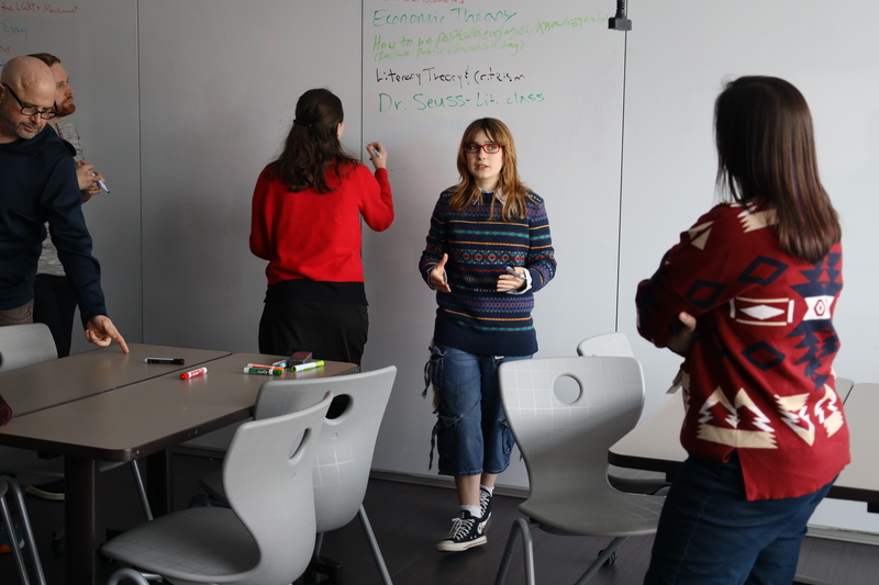 Students and staff discussing ideas for future classroom learning topics