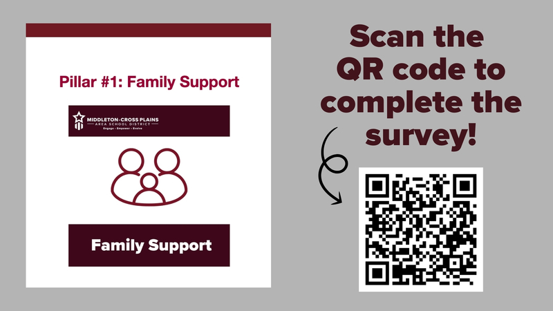 Graphic with screenshot from Family Engagement Survey and a QR code leading to the survey