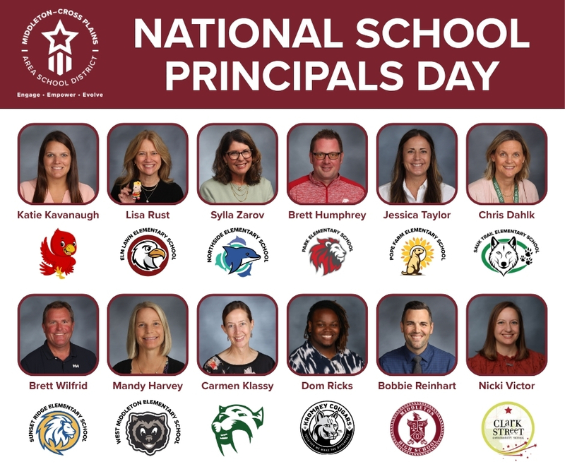 Images of MCPASD's 12 principals labeled with their names and corresponding school logos
