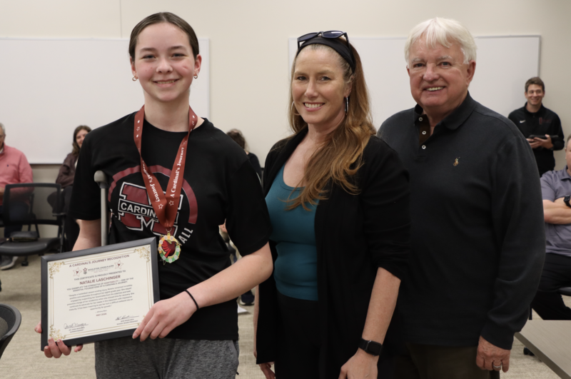 Natalie Laschinger, Jenniper Hylbert, and Bob Hesselbein posing and smiling