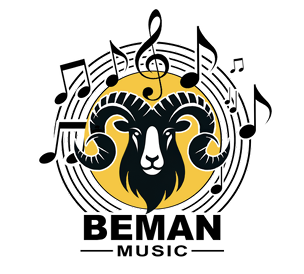 Beman Music Logo (with Ram, music notes, and a record shape)