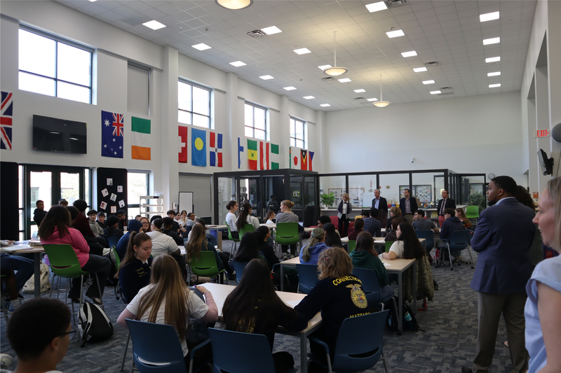 Students at MHS are engaged in a special Q&A session with Gov. Ned Lamont and local state senators representing Middletown.