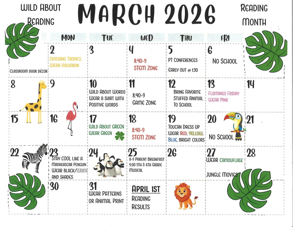 2026 Reading Month Calendar