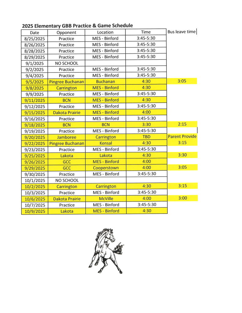 Updated E-GBB Schedule 9.10.25