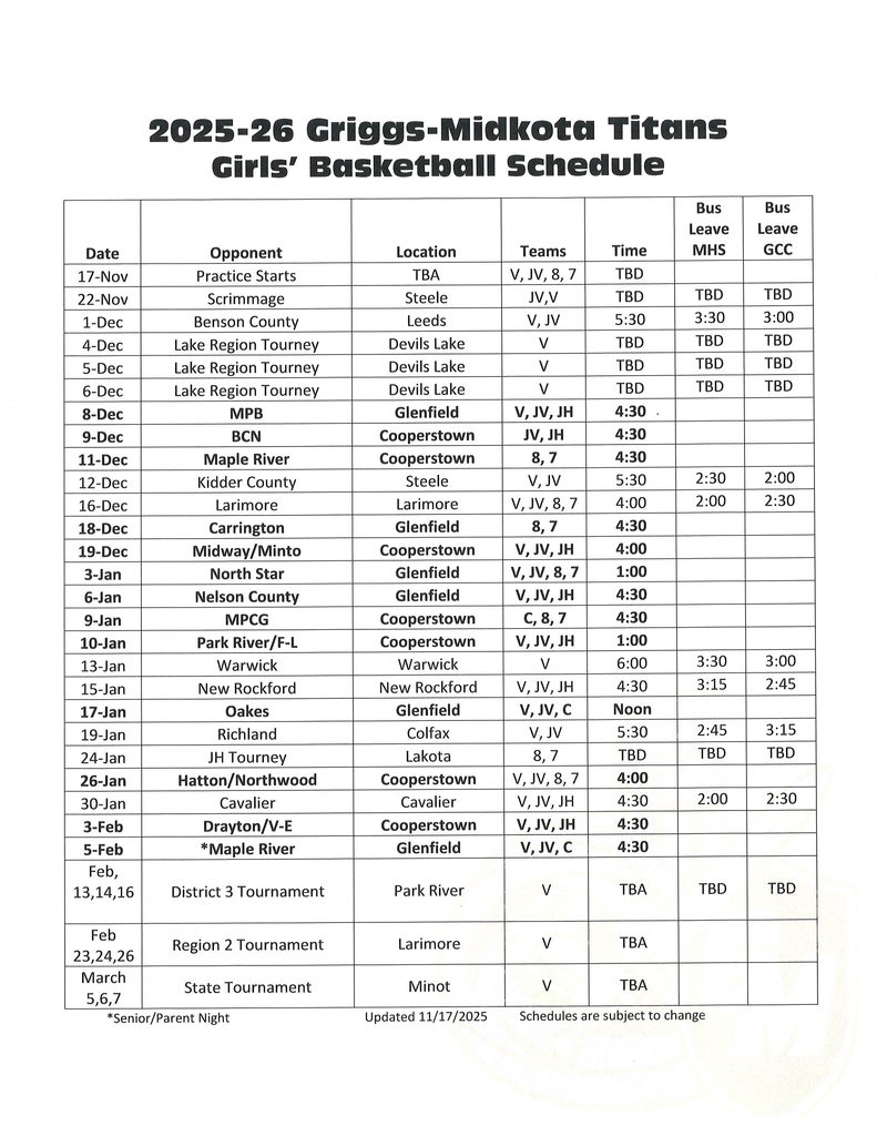 2025-26 GBB Schedule