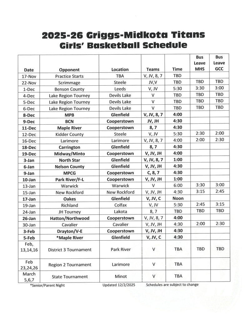 2025-26 GBB Schedule