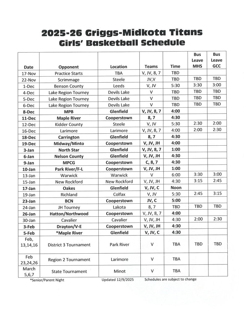 25-26 GBB Schedule