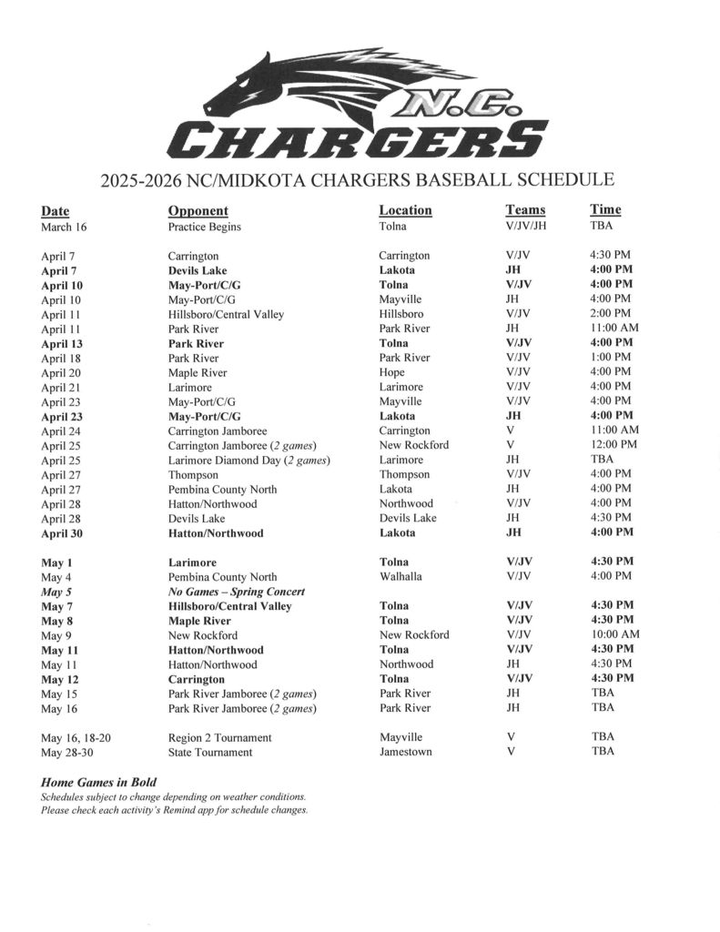 2026 Baseball Schedule