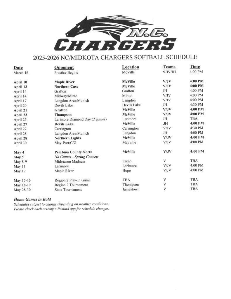 2026 Softball Schedule