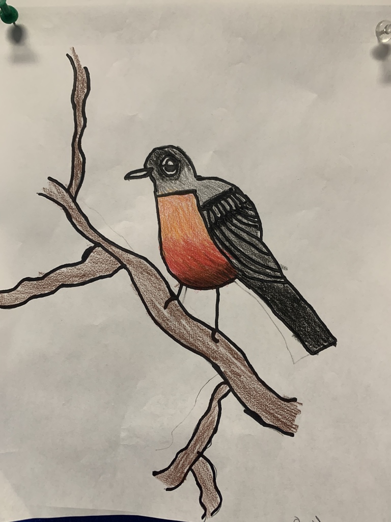 Spring Robins in Colored Pencil