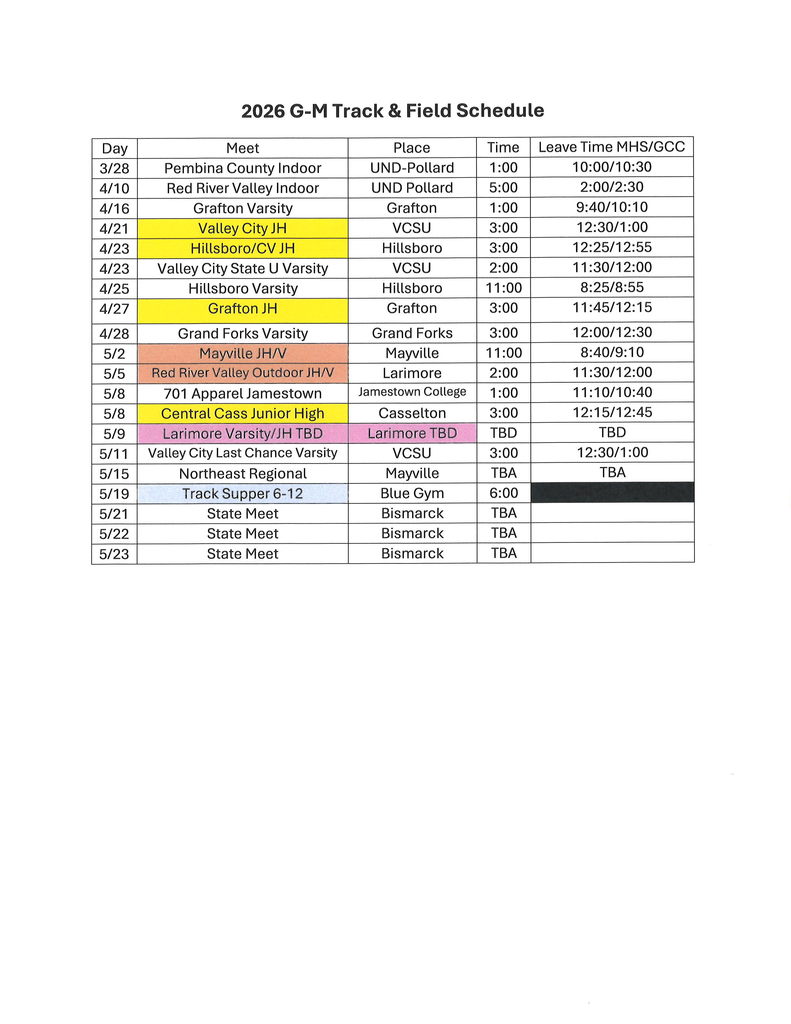 2026 Track Schedule