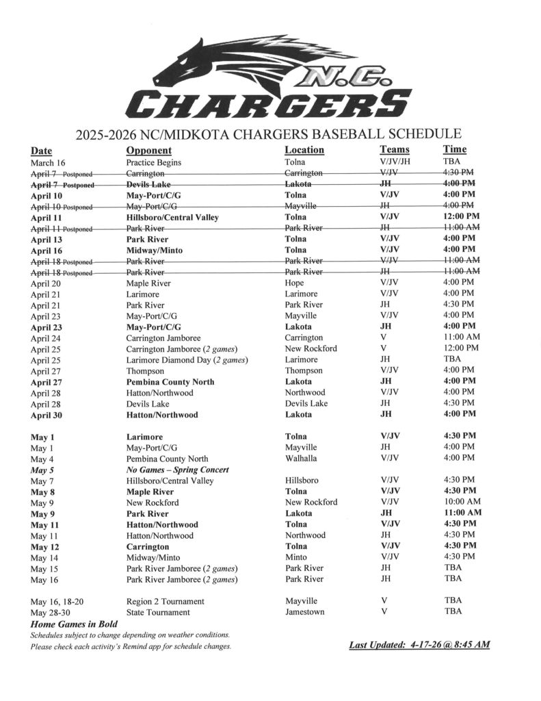2026 Baseball Schedule