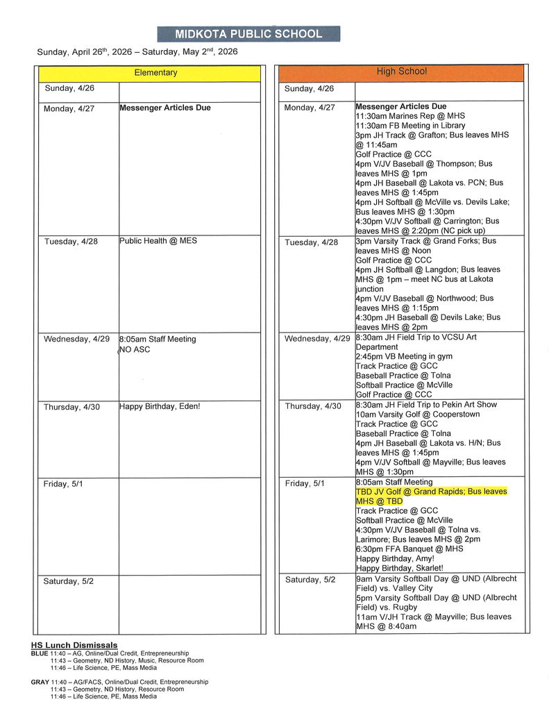 Weekly Announcements 4-26-26