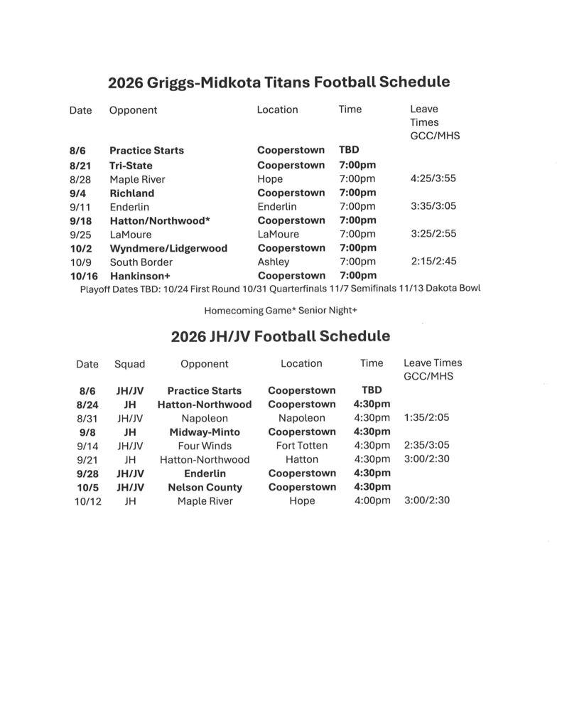 2026 FB Schedule