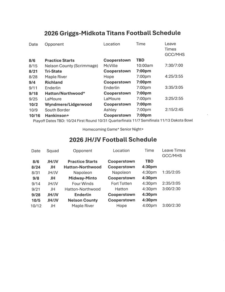 2026 FB Schedule