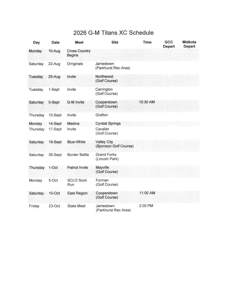 2026 XC Schedule