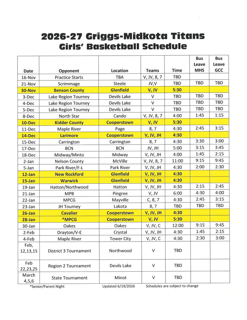 2026-27 GBB Schedule