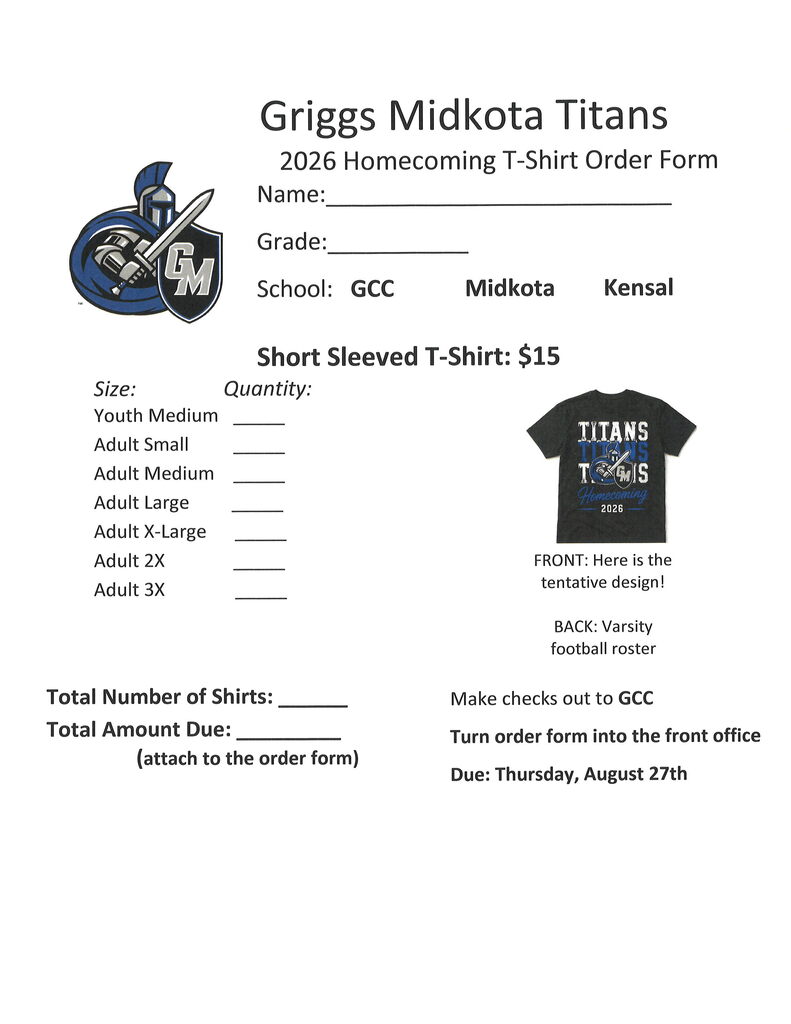Homecoming 2026 T-Shirt order form