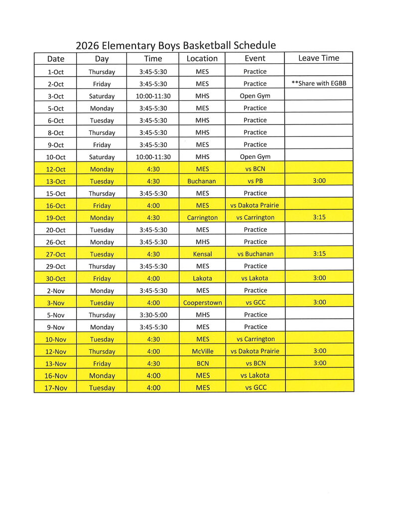 2026 E-BBB Schedule