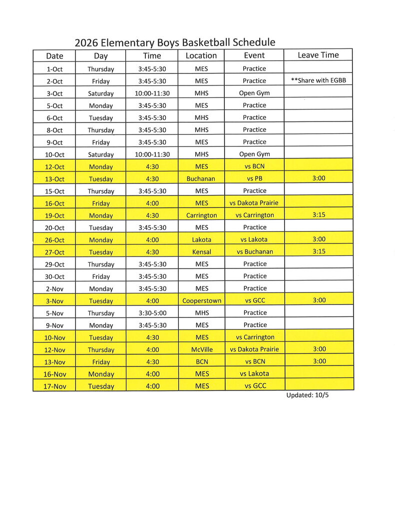 2026 E-BBB Schedule