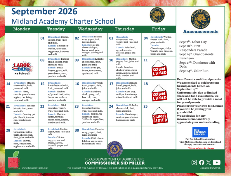 September 2026 Menu