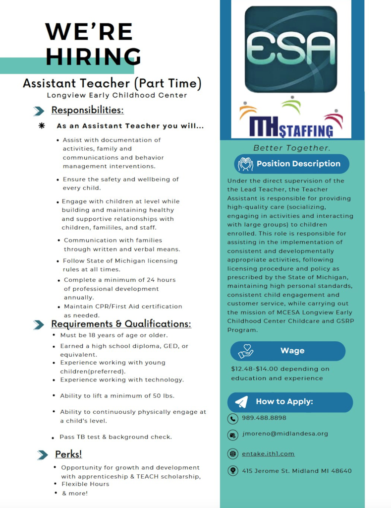 We're Hiring Assistant Teacher ITH Staff MCESA