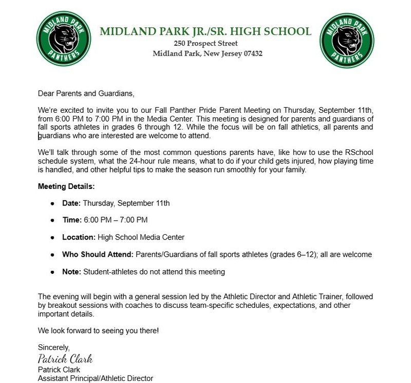Fall Panther Pride Parent Meeting
