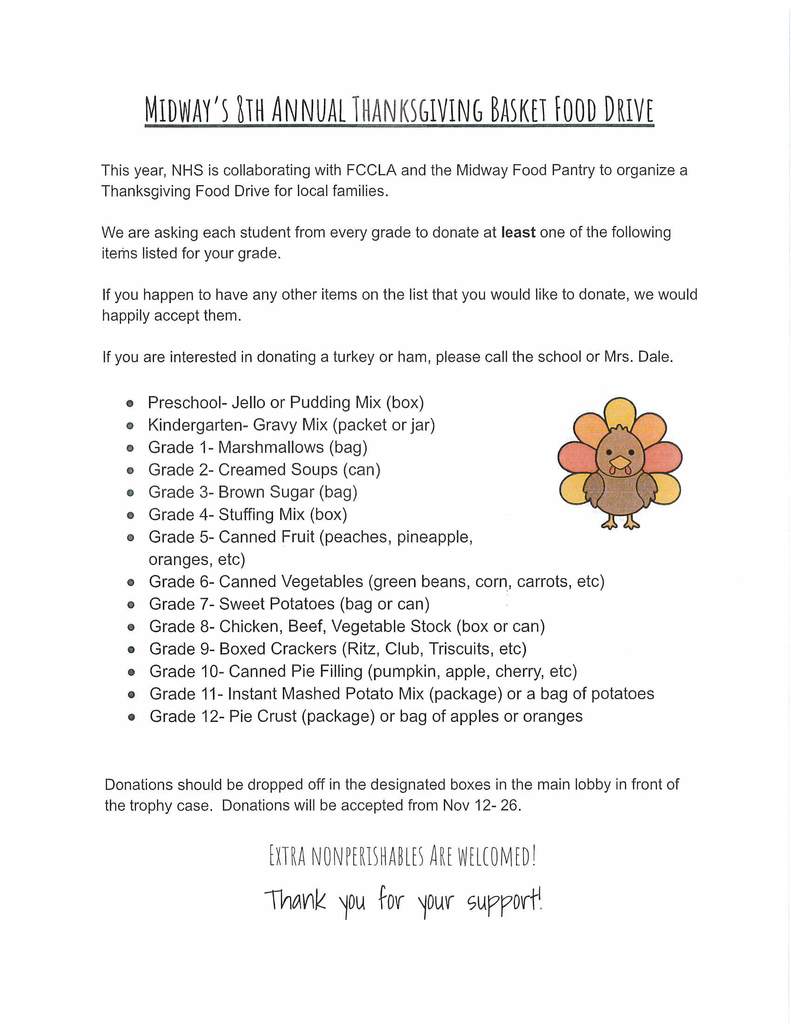 Collections for the Thanksgiving baskets