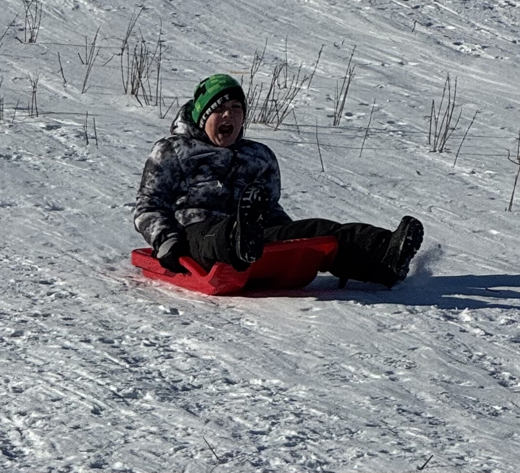 a kid sliding down the hill
