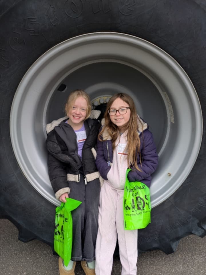 the tire is bigger than the girls