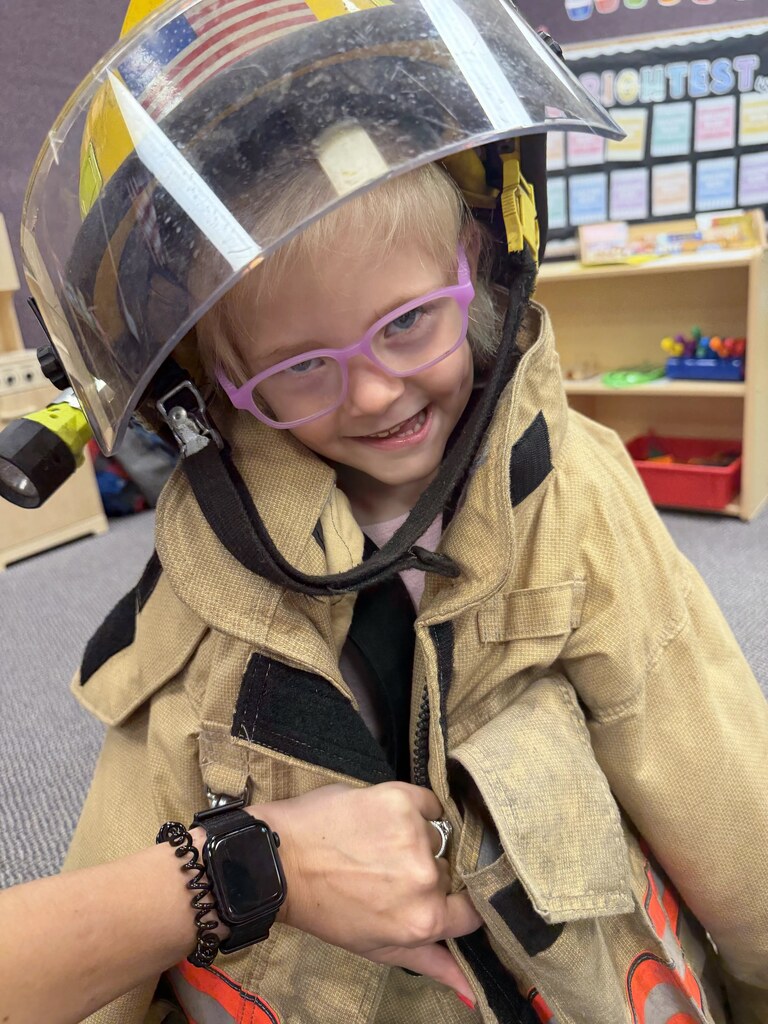 trying on the equipment
