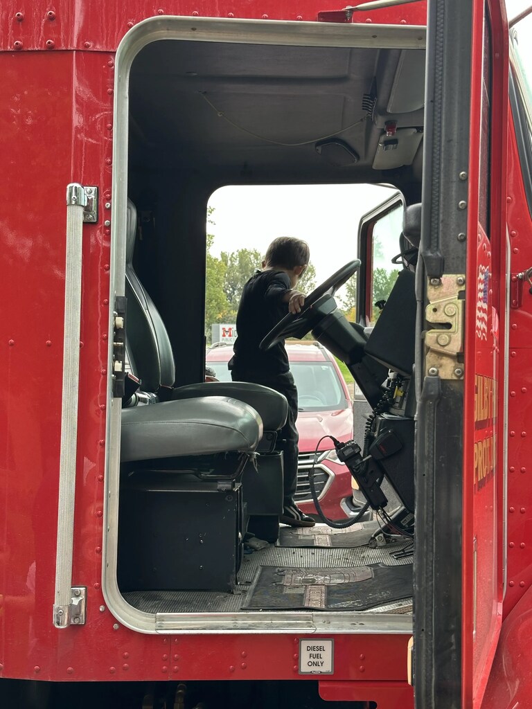 climbing out of the truck